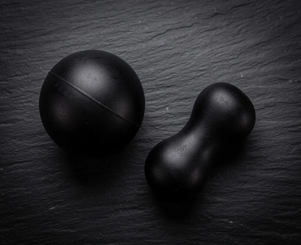 Massage balls and peanut massage ball on dark surface